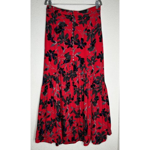 Free People Skirt Womens 12 Midi Floral Lined Button Front Rayon Viscose Slit - Picture 1 of 12
